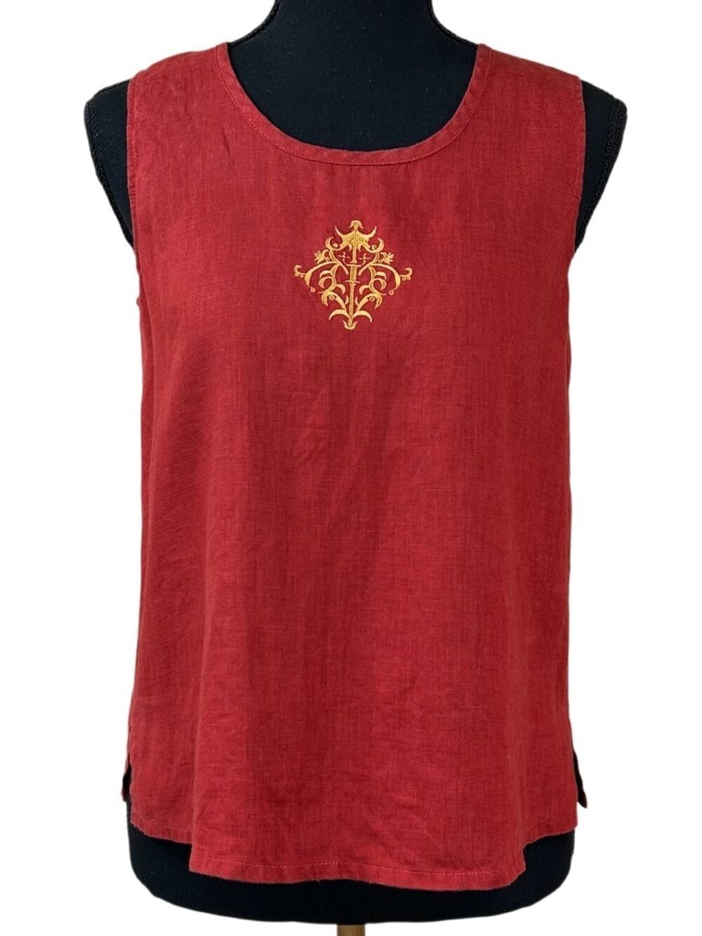 FLAX Red Embroidered Linen Sleeveless Tank Top Size P